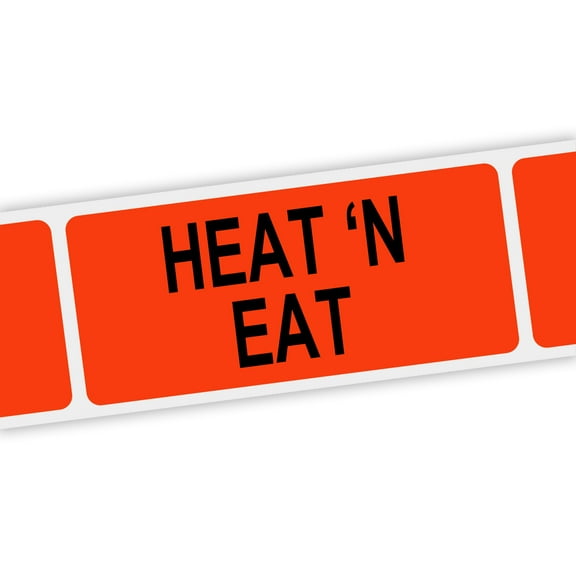Specialty Printing Heat-N-Serve Grabber Label Dayglo Red with Black Print, 1.375" x 3/4" | 1000/Roll
