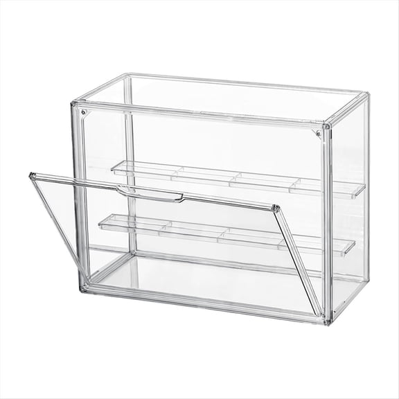 Clear Acrylic Display Case 3 Tier Shelf, Stackable Protection Showcase with Magnetic Door