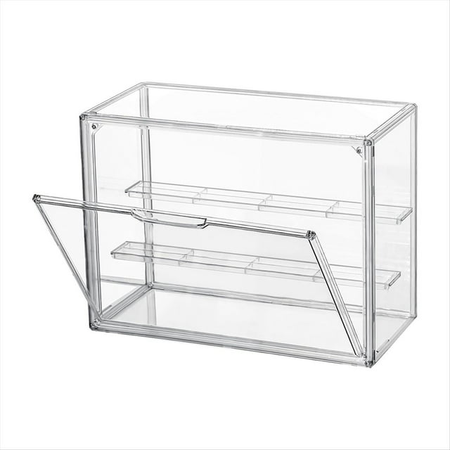 Vitrina de Acrílico Transparente, Estante de Exhibición de 3 Niveles, Vitrina de Protección Apilable con Puerta Magnética para Figuras de Acción