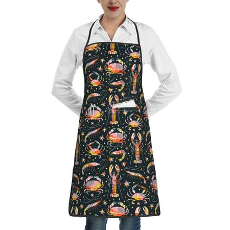 

Lukts Various Crustaceans Pattern Kitchen Apron Waterdrop Resistant Apron with adjustable Aprons for Women and Men with Pockets Cooking Apron