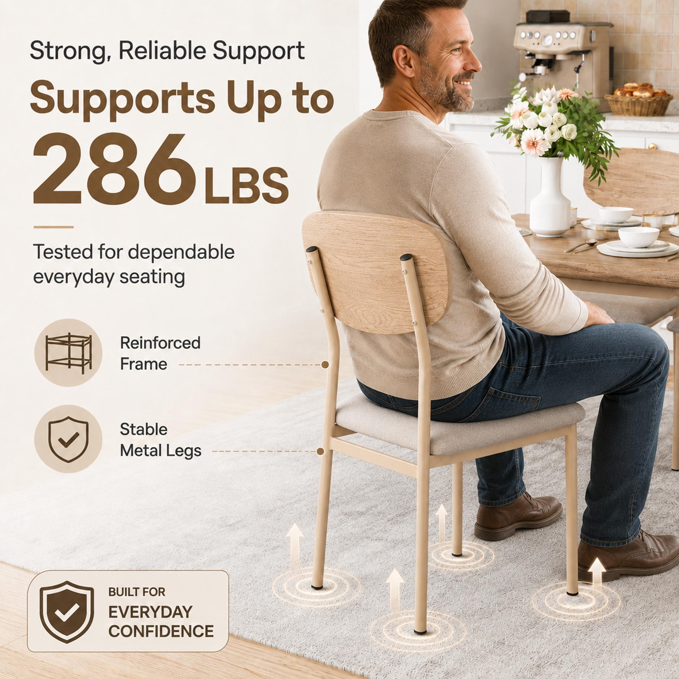 SESSLIFE 5 Pieces Dining Table Set, Modern Kitchen Table and 4 Chairs for Breakfast Small Spaces, Natural and Beige