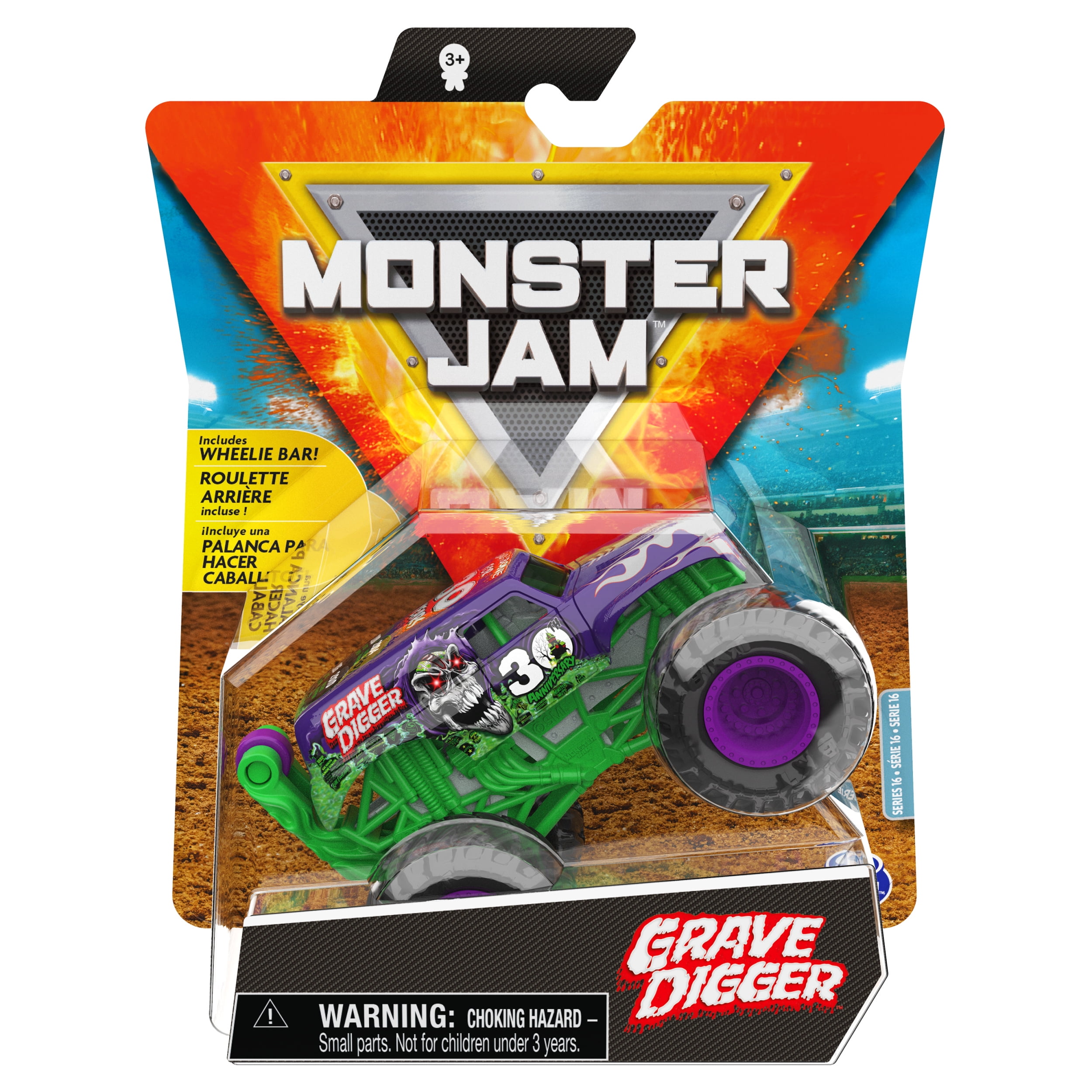 Monster Jam, Official Grave Digger Monster Truck, DieCast Vehicle, Arena Favorites Series, 164