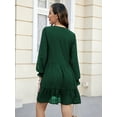 thumbnail image 6 of TEMOFON Women Swiss Dot Dress Long Sleeves Short Mini Dress V Neck Flowy Casual Loose Fit Babydoll Dress Green, 6 of 6
