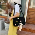 thumbnail image 1 of Bolso Diagonal De Lona Bolso bandolera de lona Mujer Estudiantes Satchel grande con insignia (Colgante negro), 1 of 5