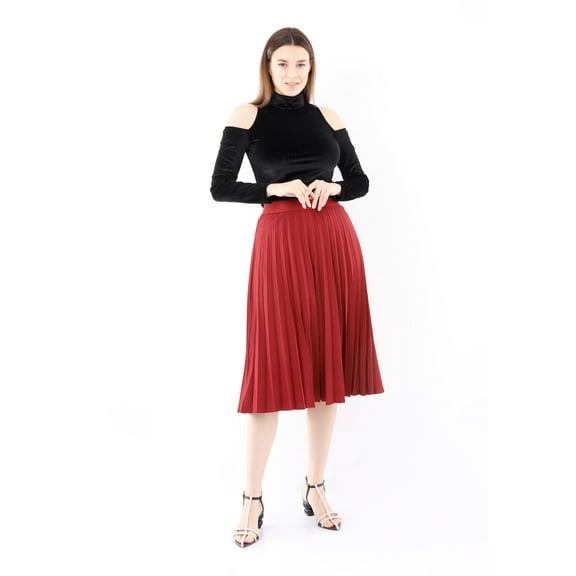 Burgundy Midi Thin Pleated Below The Knee Skirt