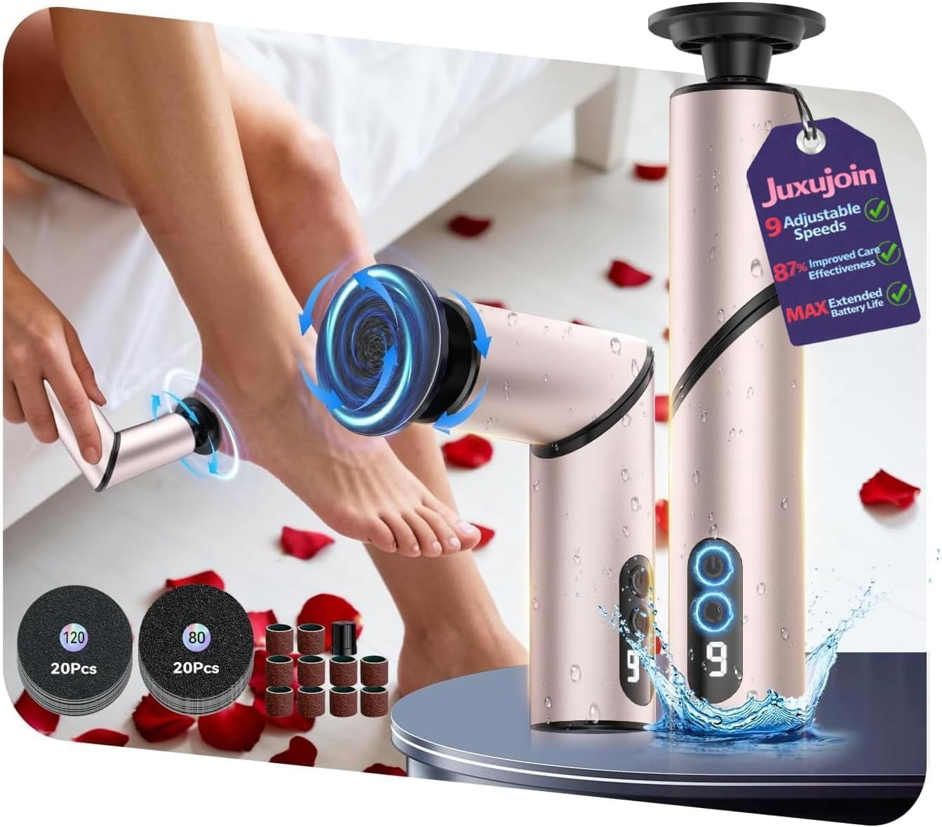 5-in-1 Professional Electric Callus Remover for Feet(Portable & Foldable), Removes 99.92% of Calluses in 3 Mins, Eectric Foot Callus Remover Pedicure for Smooth Feet