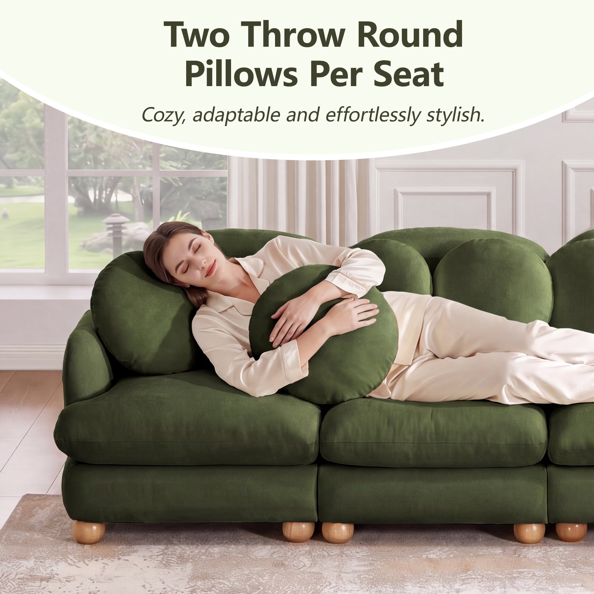 95" U-shaped 5 Seater Chenille Modular Sectional Sofa Couch with 6 Throw Pillows and 2 Ottoman