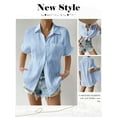 thumbnail image 7 of Xuanfei Women Solid Color Lapel Collar Button Down Short Sleeve Pleated Shirt, 7 of 7