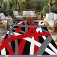 thumbnail image 2 of Red Black Geometric Outdoor Rug for Patio/Deck/Porch, Non-Slip Large Area Rug 5 x 8 Ft, Modern Art Abstract Grey Line Indoor Outdoor Rugs Washable Area Rugs, Reversible Camping Rug Carpet Runner, 2 of 8