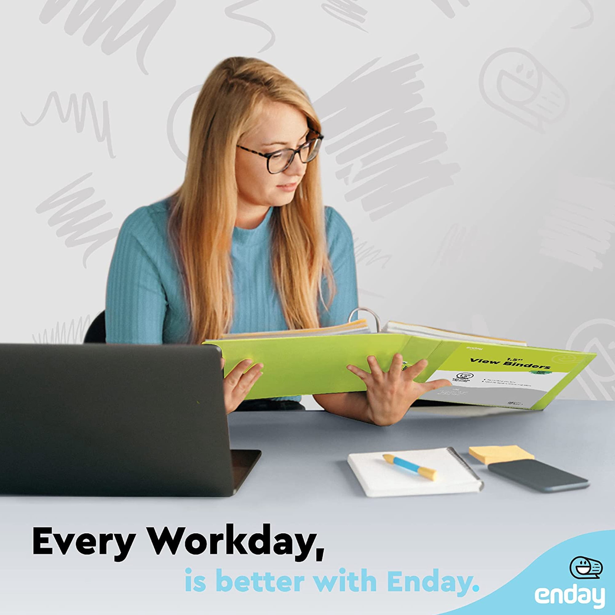 Enday 1.5 Inch Binder 3 Ring Binders with Pockets for Home, Office, School Supplies Organization, Green 6 Pc