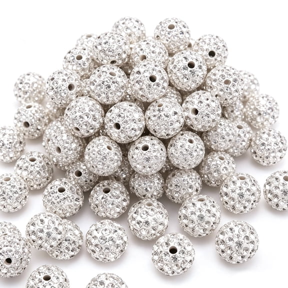 Mioerouu 150Pcs 0.39 inch Rhinestone Round Beads, 0.08 inch Large Hole White Clay Crystal Shamballa Beads for DIY Jewelry Making Bracelet Necklace Craft
