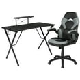 thumbnail image 2 of Emma + Oliver Black/Gray Gaming Desk Set with Cup Holder, Headphone Hook, and Monitor Stand, 2 of 10