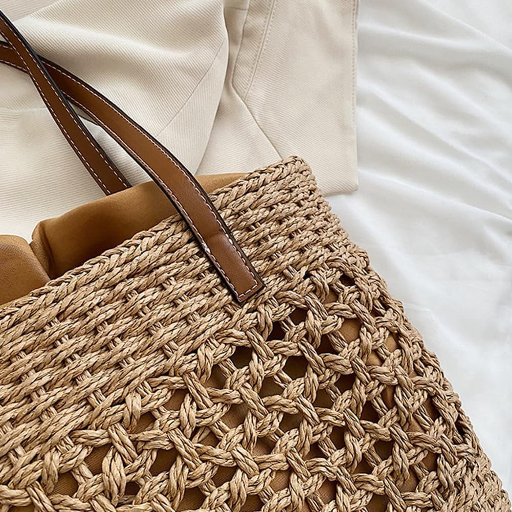 Stylish Boho Straw Tote Bag Hand-woven Purse Beach Handbag Summer Shoulder Bag With Adjustable Strap