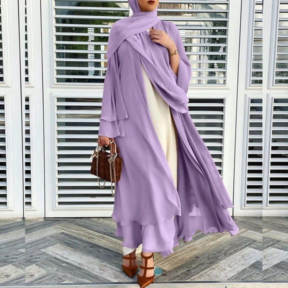 MRULIC cardigan for women Women's Muslim Soft And Elegant Chiffon Solid Cardigan Loose Long Cardigan Women's Cardigan Purple   L