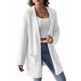 thumbnail image 3 of Open Front Women Casual Fall Sweater Long Sleeve with Pockets Sweater Cardigan White L, 3 of 9