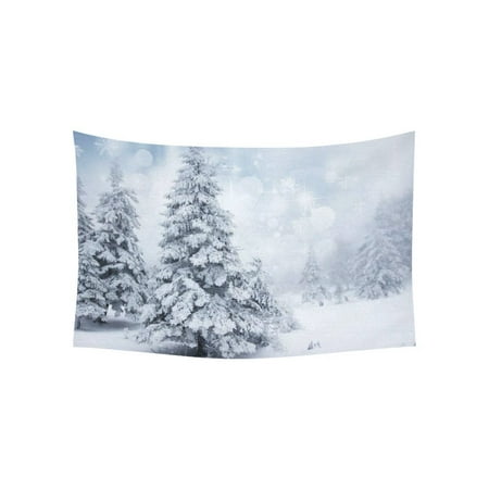 PHFZK Winter Landscape Wall Art Home Decor, Merry Christmas with Snowy Trees Tapestry Wall Hanging 60 X 40