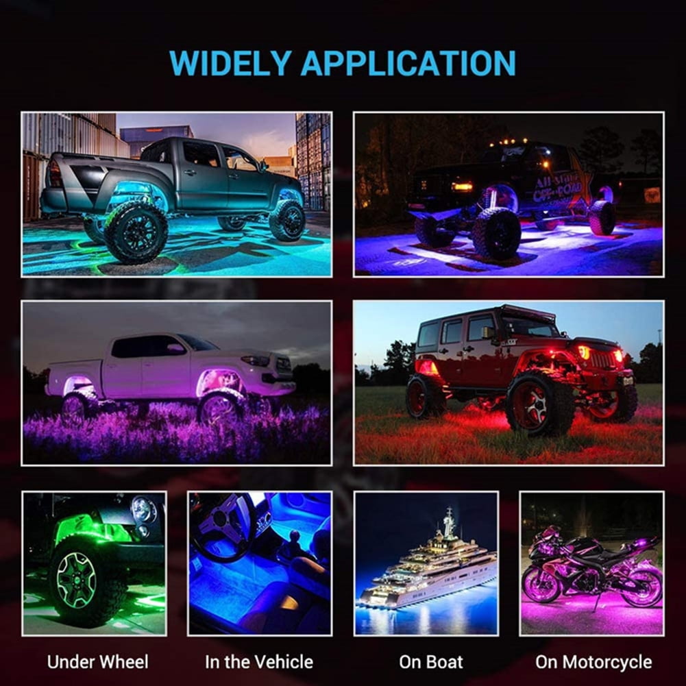 LED Rock Lights 4 Pods Underglow Light with App Control Waterproof Car Neon Lights Kit for Car Truck ATV UTV SUV Offroad Boat
