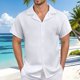 thumbnail image 3 of Camisa informal de lino con cuello cubano y botones para hombre: corte holgado, tejido transpirable para el verano/el trabajo, talla real, lavable a máquina., 3 of 5
