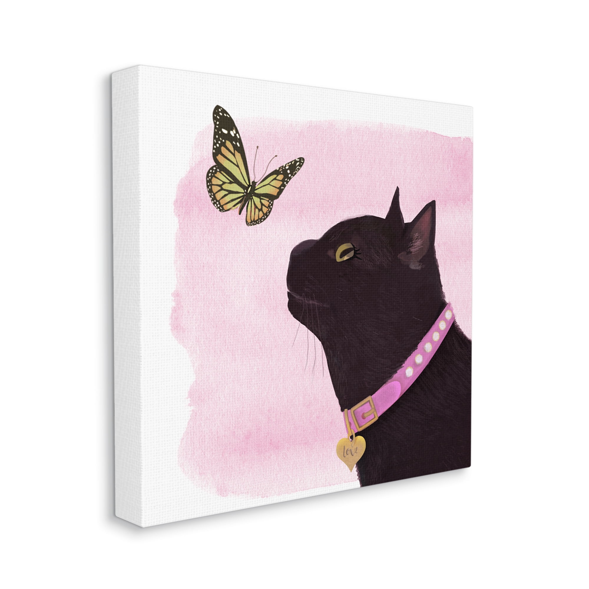 Stupell Industries Black Cat & Butterfly Animals & Insects Painting Gallery Wrapped Canvas Print Wall Art, 36 x 36