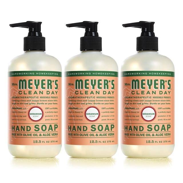 Jabón de manos MRS. MEYER'S CLEAN DAY Geranium 370 ml, paquete de 3