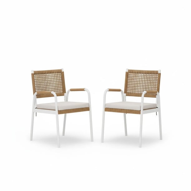Garvee Paquete de 2 Sillas de Comedor para Exterior 20,67 x 22,83 x 33,07", Blanco y Marrón