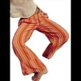 thumbnail image 3 of Pantalones de Rayas para Mujer, Cintura Alta, Pierna , Algodón y , Moda Playera, Cintura Elástica, Pantalones Casuales Sueltos. Naranja M, 3 of 7