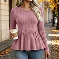 thumbnail image 2 of Hurxie Womens Fall Sweaters Knit Babydoll Peplum Sweater Tops Long Sleeve,Crew Neck,Casual,Pullover,Winter,Crop,Ladies,Soft,Trendy,Ribbed,Ruffle,Work,Going Out, 2 of 6