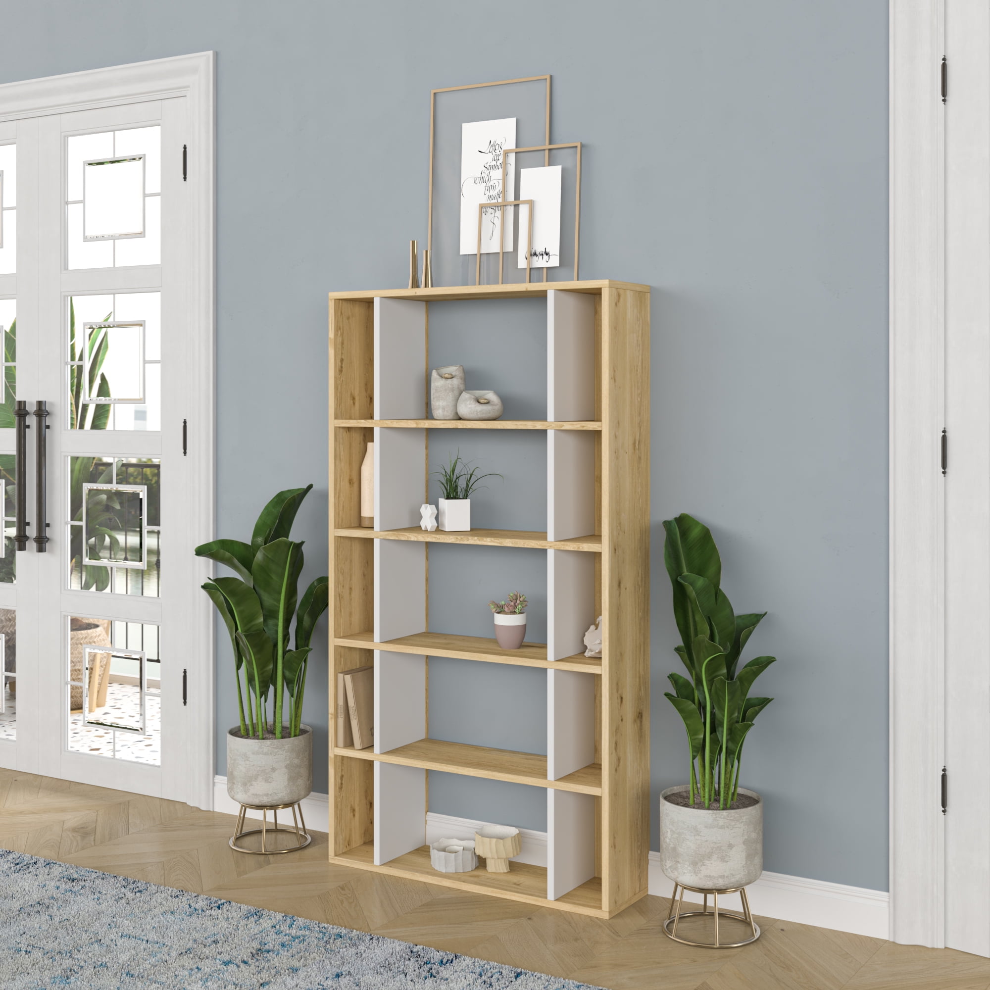 Ada Home Decor Sanborn Multiple Tier Open Shelf Modern Bookcase, Oak/White