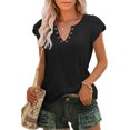 thumbnail image 2 of Tops de verano para mujer, camisa informal de mujer con cuello en V y manga de pétalo, color puro, para fiesta, oficina, compras, negro S, 2 of 5