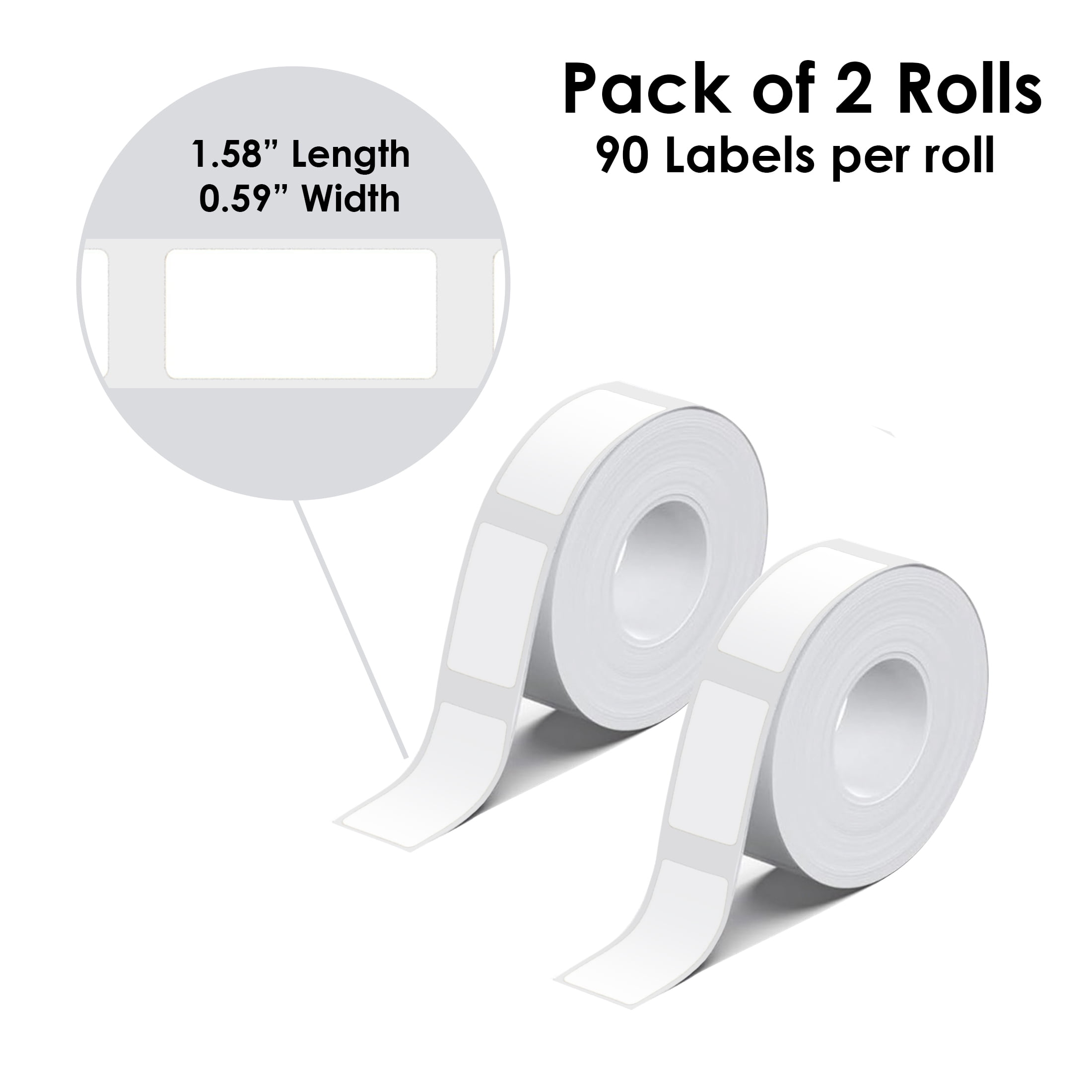 Core Innovations Thermal Label Rolls, 2-Pack, 90 White BPA-Free Labels per Roll, 0.55” x 1.57”, Water & Oil Resistant