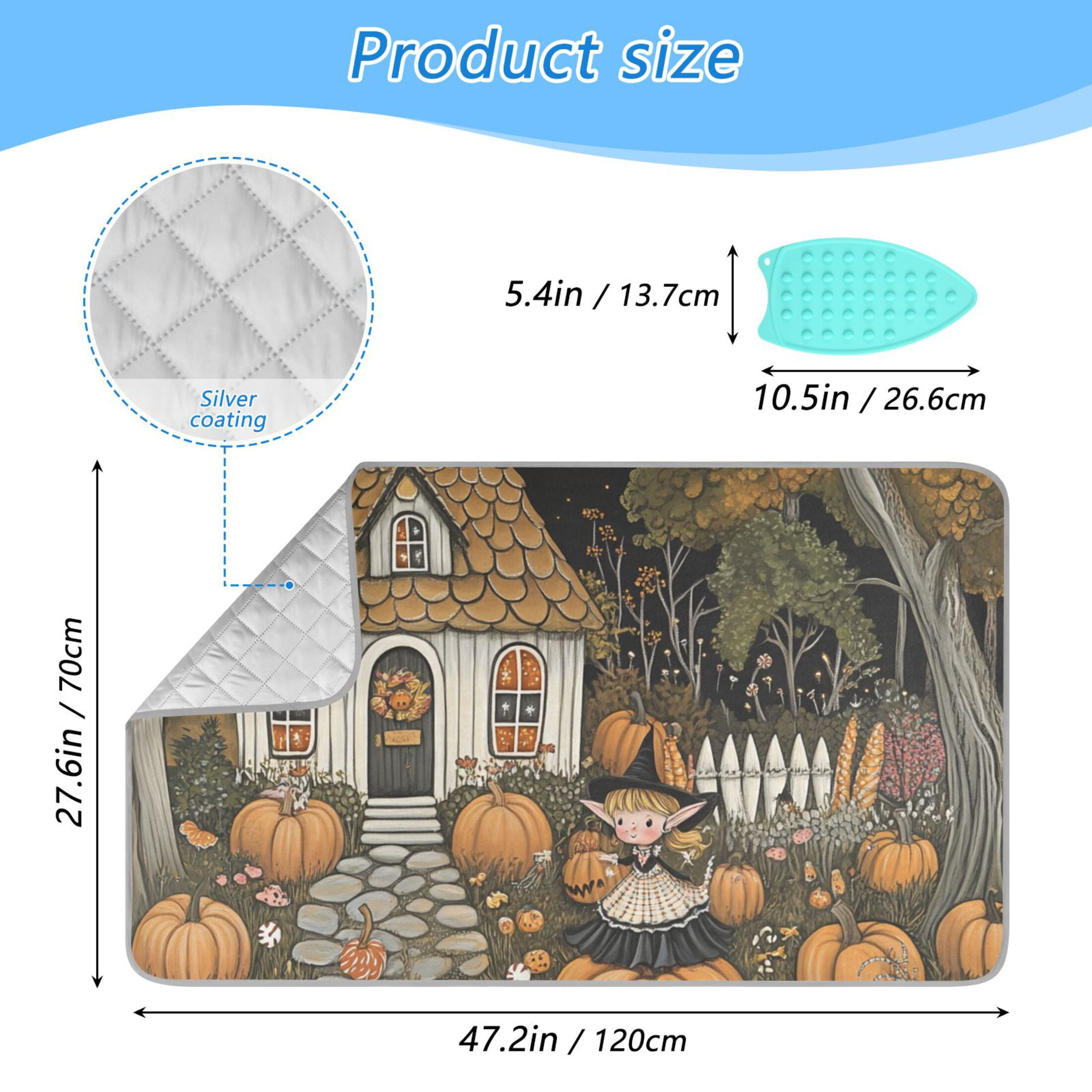 Pumpkin and Witch Ironing Mat Blanket for Table Top Travel Portable Ironing Board Pad 47.2x27.6 Inch