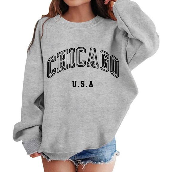 LUOGENLI Hoodies Girls Sweatshirts Size 7-8 Cropped Girl's Graphic Prints Sweatshirt Crewneck Long Sleeve Cute Drop Shoulder Pullover Tops Grey 8-9 Years