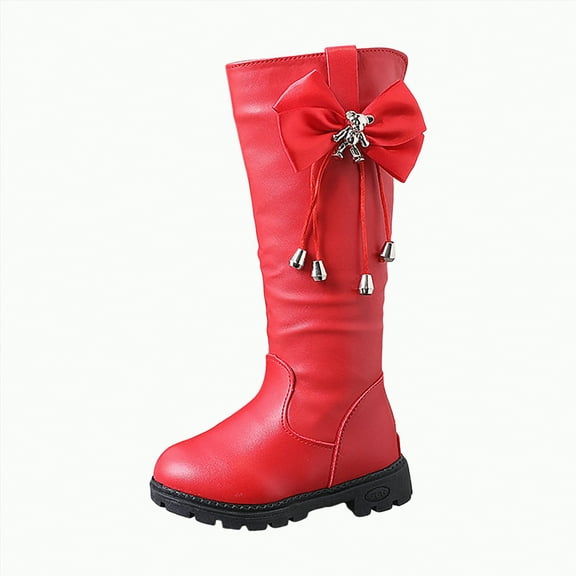 TOWED22 Girls Cute Leather Zip-Up Knee High Boots Warm Snow Boots Ridding Boot(Red,1.5)