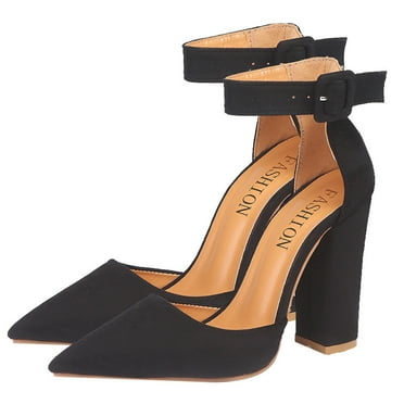 NUOLUX 1Pair Coarse Heels Pointed Toe Pumps Woman Buckle Strap High-Heel Shoes