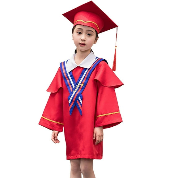 Coerni 2024 Toddler Girls Boys Graduation Photo Dress Gown Bachelor Dress with Tassel Hat 2pc Kids Kindergarten Outfits