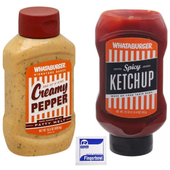 Whataburger Signature Sauce 2-PACK Bundle, One (1) 15.5 fl oz Whataburger Creamy Sauce, One (1) 20 fl oz Whataburger Spicy Ketchup, & Six (6) Wet Wipes Towelettes