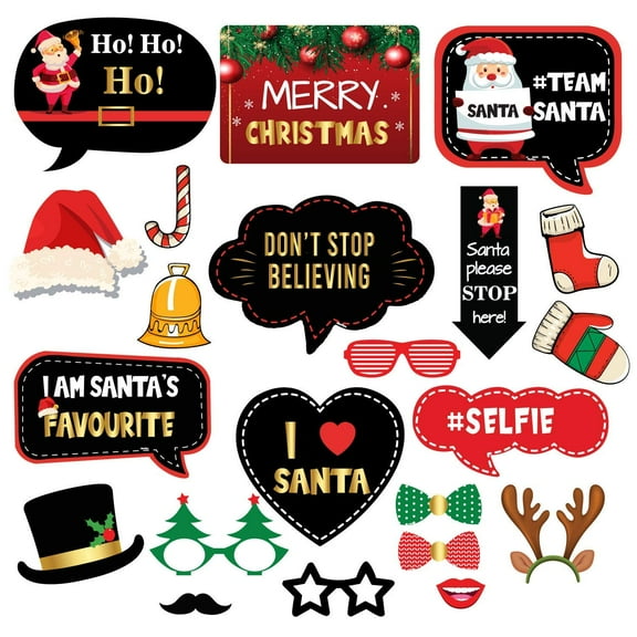 22pcs Merry Christmas Party Photo Booth Props, Happy Christmas, Merry Christmas Party Supply Kit