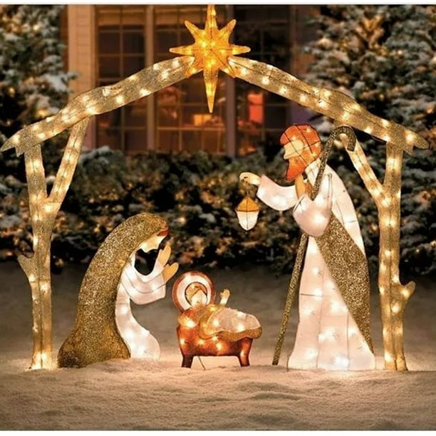 LED Lighted Nativity Scene Holiday Decoration, Christmas Outdoor