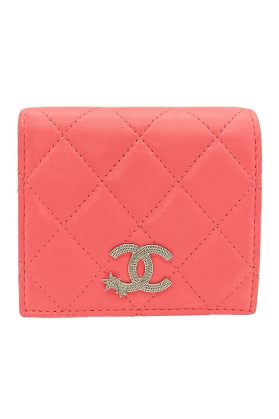 Pre-Owned CHANEL Matelasse Coco Mark Star Small Wallet Bi-fold Lambskin AP3726 Pink (Good)