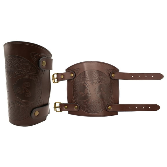 UNDERWRAPS Faux Leather Cuff Bracelet - Brown Leather Arm Cuff Faux Embossed Leather Guards, Renaissance Accessories Pirate Accessories Viking Bracelet For Men