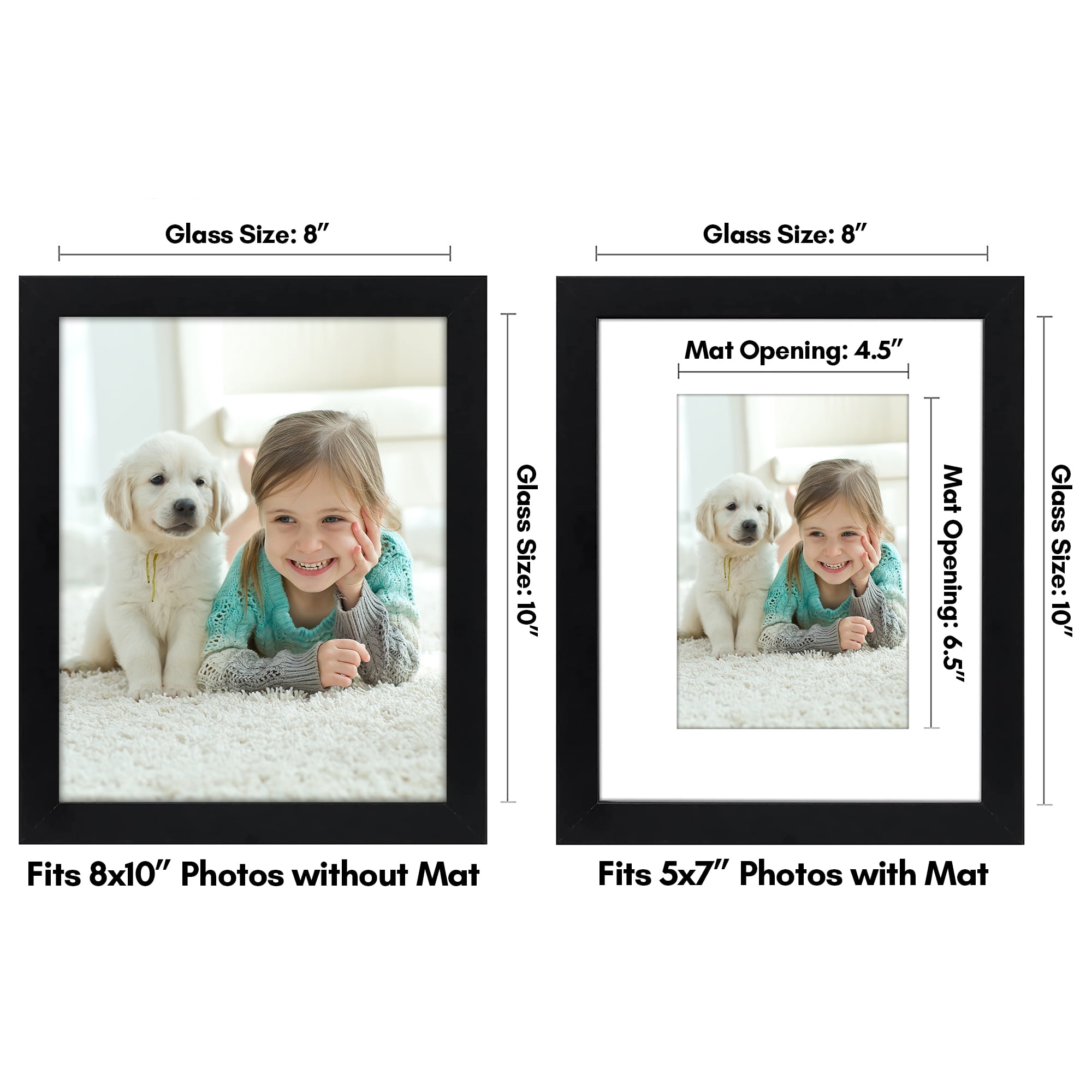 Americanflat 8x10 Picture Frame with Shatter-Resistant Glass with 5x7 Mat Display Photo Signature - Black