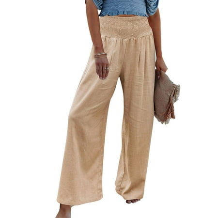 

Ykohkofe High Waist Wide Leg Palazzo Lounge Pants For Women Smocked Elastic Waist Loose Comfy Casual Pajama Pants Pockets