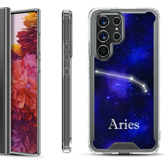Shockproof Bumper Phone Case for Samsung Galaxy S22 Ultra 5G, by OneToughShield ® - Zodiac / Aries