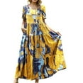thumbnail image 1 of Glonme Ladies Long Dress Crew Neck Sundress Floral Printed Maxi Dresses Beach Bohemian Tunic Short Sleeve Picture color 11 M, 1 of 2