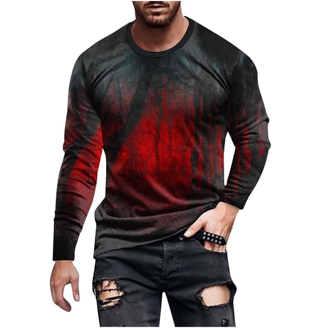 Blusas y camisas de manga larga con cuello redondo para hombre, blusas casuales de cuello redondo y manga larga, camisetas estampadas, blusas para hombre