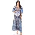 thumbnail image 5 of Sakkas Yeni Women's Short Sleeve V-neck Summer Floral Long Caftan Dress Cover-up - TRB388-Blue - One Size, 5 of 5