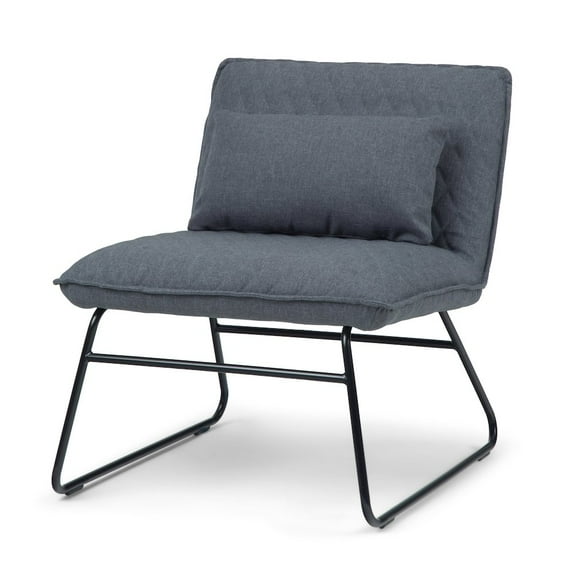 Simpli Home Burke 25 " Modern Accent chair with Lumbar Pillow in Gray Linen Look Fabric