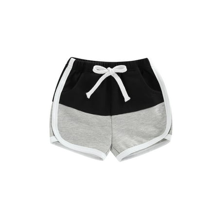 

Sunisery Kids Toddler Baby Boys Girls Summer Shorts Contrast Color Patchwork Drawstring Elastic Waist Loose Shorts Black Gray 1-2 Years