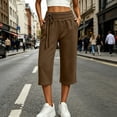 thumbnail image 2 of SAWOBUUN Womens Wide Leg Capri Sweatpants High Waisted Drawstring Casual Soft Cropped Lounge Pants with Pockets, 2 of 7