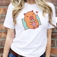 thumbnail image 3 of Playera Blusa De Capybara Recostado Bebiendo Soda Capibara Ropa De Mujer Color Blanco Talla Chica Marca Emil SaEs, 3 of 4
